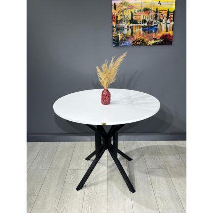 Hey Modüler Mobilya Sedef Yuvarlak Mutfak Masası Yemek Masası Balkon Masası Metal Siyah Ayak 100 cm - Görsel 2