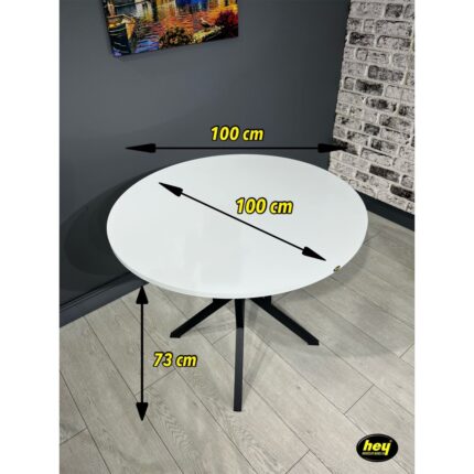 Hey Modüler Mobilya Sedef Yuvarlak Mutfak Masası Yemek Masası Balkon Masası Metal Siyah Ayak 100 cm - Görsel 4