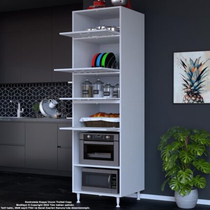 Modilayn Silva_silva 4 Kapak 59,6 x 226,4 x 56CM 6 Derin Göz Raf Mini Midi Mikrodalga Fırın Dolabı