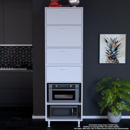 Modilayn Silva_silva 4 Kapak 59,6 x 226,4 x 56CM 6 Derin Göz Raf Mini Midi Mikrodalga Fırın Dolabı - Görsel 2