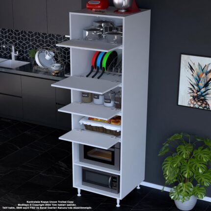 Modilayn Silva_silva 4 Kapak 59,6 x 226,4 x 56CM 6 Derin Göz Raf Mini Midi Mikrodalga Fırın Dolabı - Görsel 3