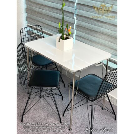 By Hakan Aşkın Silver Metal Ayaklı 60X90 cm (Tek Masa) Parlak Beyaz Silver 2024 Mutfak - Balkon - Çalışma Masası - Görsel 2