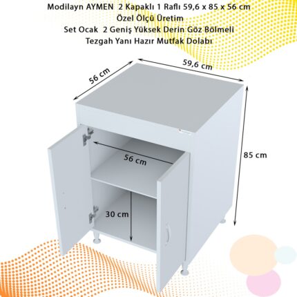 Modilayn AYMEN 59,6 x 85 x 56 cm Set üstü Ocak Ve Tek Raflı Çok Amaçlı Mutfak Dolabı - Görsel 4