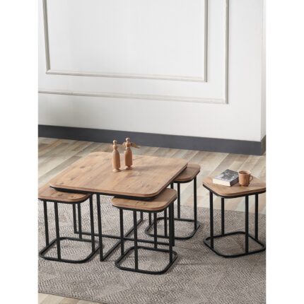 Sedaş Living Units Pelikan 4+1 Antik Çam Ahşap Siyah Metal Ayak Takım Sehpa Sedaş_lıvıng_unıts_sehpa - Görsel 2