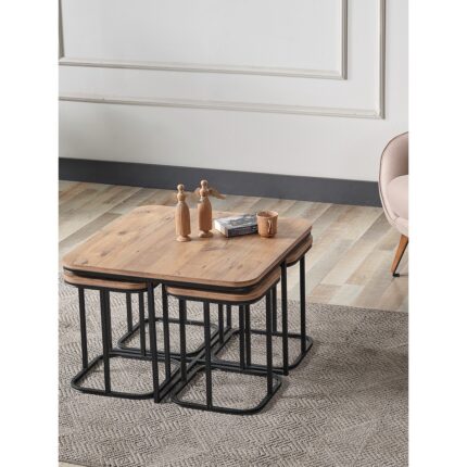 Sedaş Living Units Pelikan 4+1 Antik Çam Ahşap Siyah Metal Ayak Takım Sehpa Sedaş_lıvıng_unıts_sehpa - Görsel 3