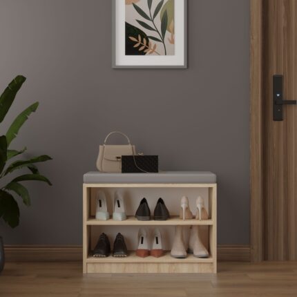Asra Trend MDF Puflu Ayakkabılık – 2 Raflı, 60 cm, Oturaklı Ayakkabı Düzenleyici, PUF02