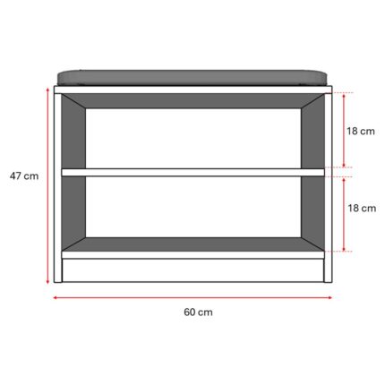 Asra Trend MDF Puflu Ayakkabılık – 2 Raflı, 60 cm, Oturaklı Ayakkabı Düzenleyici, PUF02 - Görsel 4