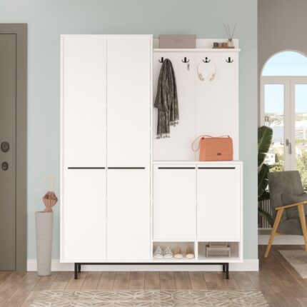 Robin Home Rita Portmanto Vestiyer Ayakkabılık Metal Ayaklı Beyaz