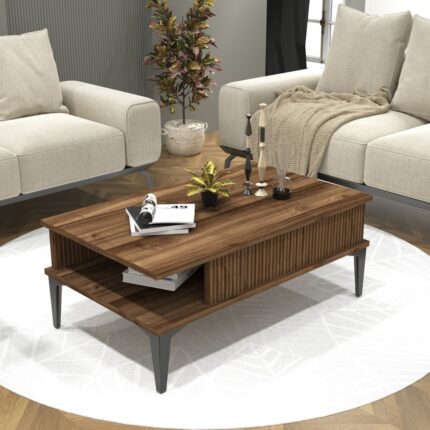 Cool Home Marin Tv Ünitesi 180 cm - Orta Sehpa Seti  Çizgi Desenli , Raflı , Ceviz (Sandık) - Görsel 3