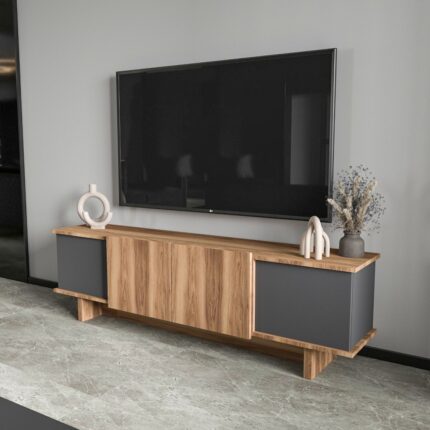 Alonex Home Diana 180 cm Tv Ünitesi , Ceviz- Antrasit Tv Ünitesi - Görsel 3