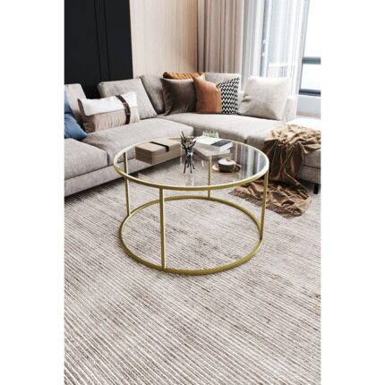 Dekopratik Berlin Orta Sehpa – Temperli Cam Üst, Altın Sarı Metal Ayak, Minimalist Tasarım, 80x80x45 cm, Salon Dekoruna Uyumlu