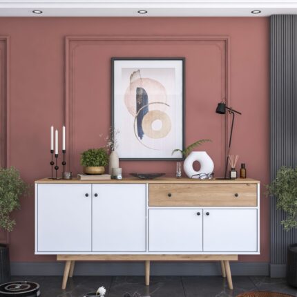 Rani GD110 Modern Ayaklı Bölmeli Çekmeceli Kapaklı Konsol Beyaz - Sepet Ceviz - Görsel 3