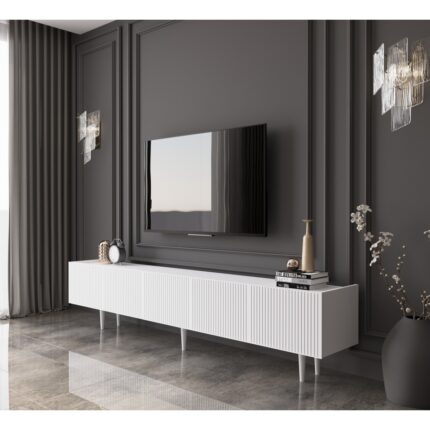Enwood Capella Country Beyaz 5 Kapaklı Ahşap Ayaklı 200 CM Tv Ünitesi - Görsel 2