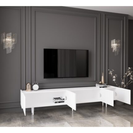 Enwood Capella Country Beyaz 5 Kapaklı Ahşap Ayaklı 200 CM Tv Ünitesi - Görsel 3