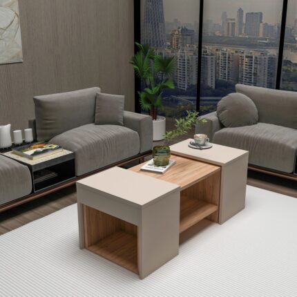 Arnetti Sartos 3'lü Zigonlu Modern Orta Sehpa Salon Sehpası, Atlantik Çam Bej - Sartos - Görsel 2