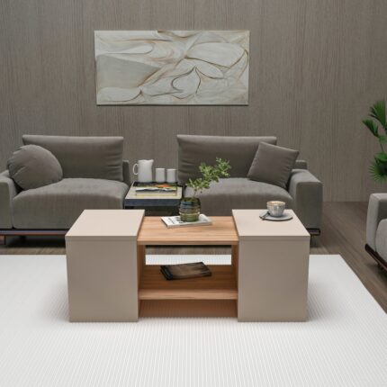Arnetti Sartos 3'lü Zigonlu Modern Orta Sehpa Salon Sehpası, Atlantik Çam Bej - Sartos - Görsel 3