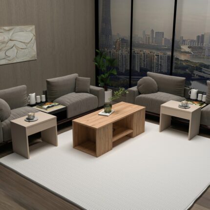 Arnetti Sartos 3'lü Zigonlu Modern Orta Sehpa Salon Sehpası, Atlantik Çam Bej - Sartos - Görsel 4