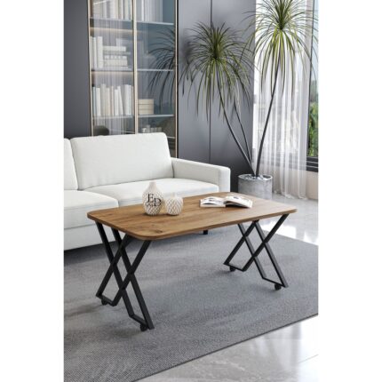 ED Efelez Design Milano Tekerlekli Orta Sehpa Siyah Metal - Atlantik Çam Tabla