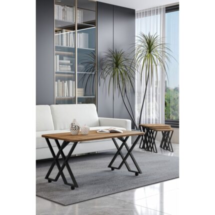 ED Efelez Design Milano Tekerlekli Orta Sehpa Siyah Metal - Atlantik Çam Tabla - Görsel 2