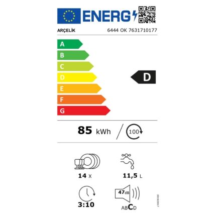 Arçelik 6444 Ok  D Enerji Sınıfı 4 Programlı Bulaşık Makinesi - Görsel 3