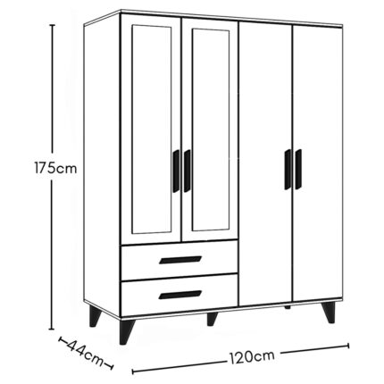 Metalia Gm 070-B Novado Siyah Kulplu Ayaklı Aynalı Gardırop - Görsel 5
