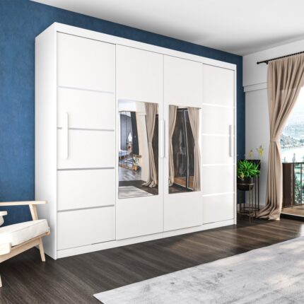 Yilwood Sürgülü Gardırop Dört Kapaklı Dolap 360*230 cm (PARLAK BEYAZ)