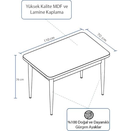 Sar Pakete Tulca Serisi 70X110 Beyaz Mdf Masa Sabit Mutfak Masası - Görsel 2