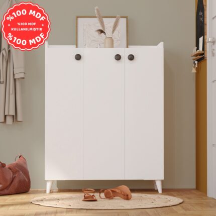 İmbaş 3 Kapaklı Çok Amaçlı Dolap Çok Amaçlı Mutfak Dolabı Banyo Dolabı Ayakkabılık Beyaz %100 Mdf - Görsel 2