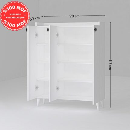 İmbaş 3 Kapaklı Çok Amaçlı Dolap Çok Amaçlı Mutfak Dolabı Banyo Dolabı Ayakkabılık Beyaz %100 Mdf - Görsel 4
