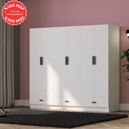 İmbaş Inci 6 Kapak 3 Çekmeceli Gardırop  Mdf - Görsel 3