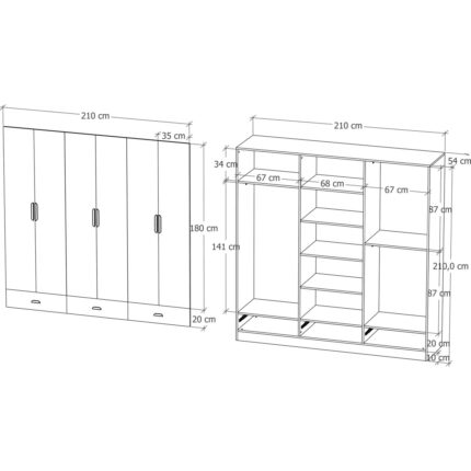 İmbaş Inci 6 Kapak 3 Çekmeceli Gardırop  Mdf - Görsel 5