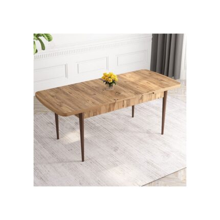 Canisa Atlantik Çam 80X132 Açılabilir Ceviz Vernik Ayaklı Yemek Masası - Görsel 2
