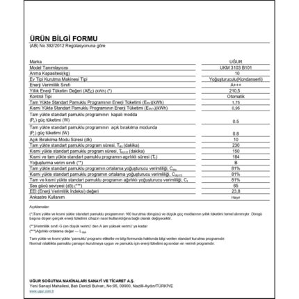 Uğur Ukm 3103 B101 10 kg Çamaşır Kurutma Makinesi - Görsel 5