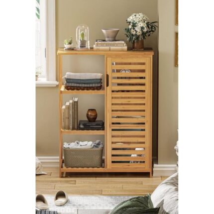 Digithome Bambu Masif 3 Raflı Tek Kapaklı Çok Amaçlı Düzenleyici organizer dolap DB-0005 - Görsel 3