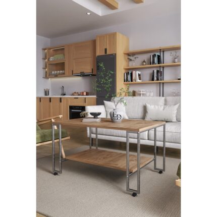 ED Efelez Design Nury Orta Sehpa Gümüş Metal - Atlantik Çam Tabla - Görsel 2