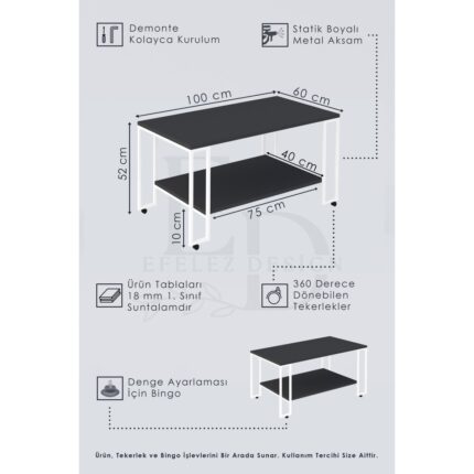 ED Efelez Design Nury Orta Sehpa Gümüş Metal - Atlantik Çam Tabla - Görsel 3