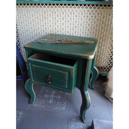 Moza Sanat Yeşil Eskitme Tek Çekmeceli Vintage Komodin - Görsel 4
