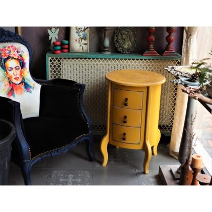 Moza Sanat 3 Çekmeceli Vintage Sarı Eskitme Komodin - Görsel 4