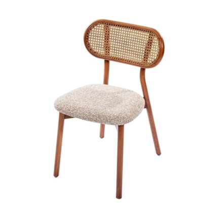 Gazzini Furniture Orpheus Krem Teddy Hazeranlı Ceviz Ahşap Sandalye - Görsel 3