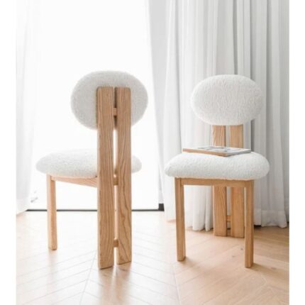 Gazzini Furniture Coco Iskandinav Still Krem Teddy Kumaş Natural Ahşap Bohem Sandalye