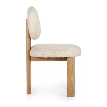 Gazzini Furniture Coco Iskandinav Still Krem Teddy Kumaş Natural Ahşap Bohem Sandalye - Görsel 4
