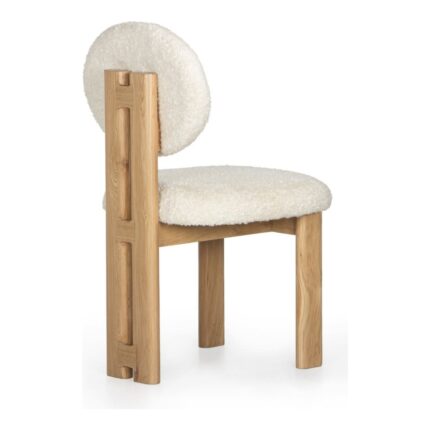 Gazzini Furniture Coco Iskandinav Still Krem Teddy Kumaş Natural Ahşap Bohem Sandalye - Görsel 5