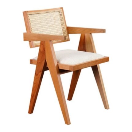 Gazzini Furniture Luna Beyaz Pergel Hazeranlı Model Hasırlı Natural Ahşap Sandalye