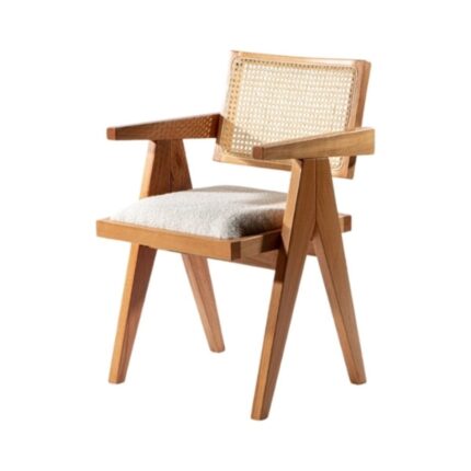 Gazzini Furniture Luna Beyaz Pergel Hazeranlı Model Hasırlı Natural Ahşap Sandalye - Görsel 3
