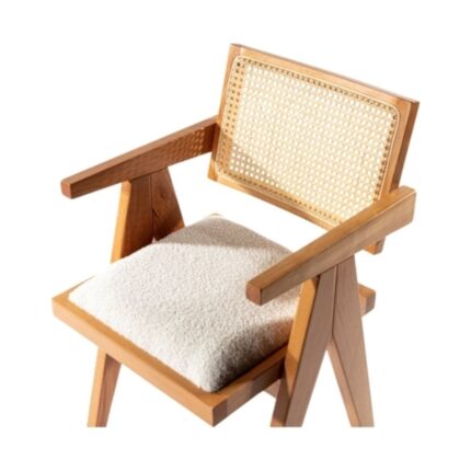 Gazzini Furniture Luna Beyaz Pergel Hazeranlı Model Hasırlı Natural Ahşap Sandalye - Görsel 4
