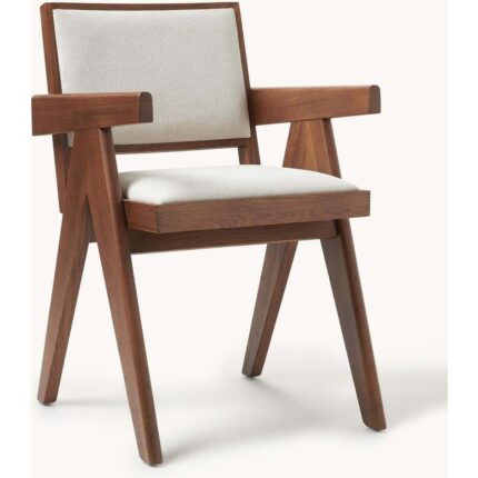 Gazzini Furniture Kalmar Beyaz Kumaş Ceviz Ahşap Sandalye