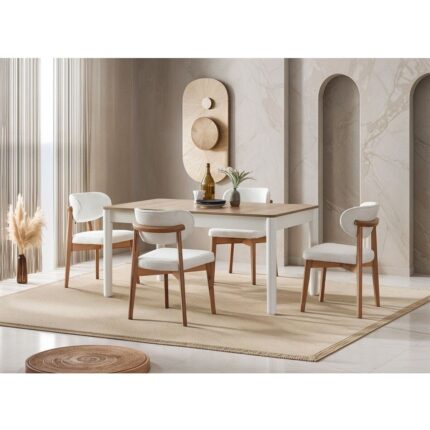 Gazzini Furniture Polo Beyaz Teddy Natural Ahşap Bohem Sandalye