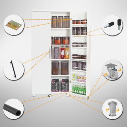 Pasific Home Guzzo Tekerlekli Kiler Dolabı, Çok Amaçlı Erzak Dolabı, 80 cm ,Parlak Beyaz - Görsel 4