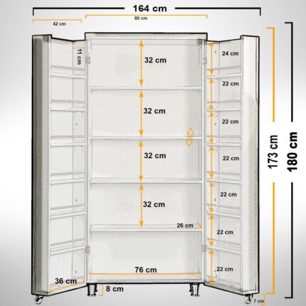 Pasific Home Guzzo Tekerlekli Kiler Dolabı, Çok Amaçlı Erzak Dolabı, 80 cm ,Antrasit - Görsel 5