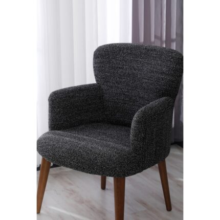 Colormix Berjer Koltuk-cafe-ofis-balkon-teras-bahçe-siyah buklet kumaş-kahverengi ayak - Görsel 2